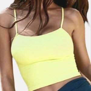 Free People Bright Yellow/Green Ribbed Cropped Tank Top size XS